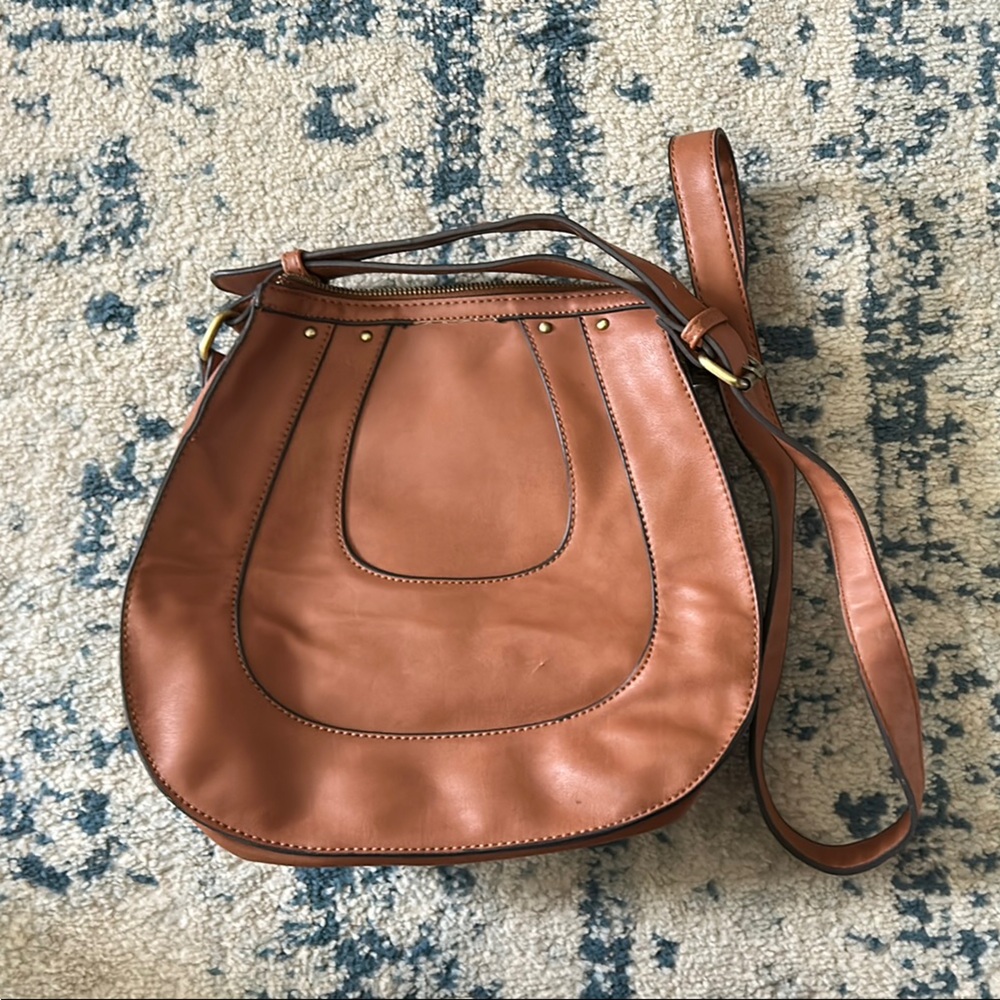 Sole Society Brown Leather Shoulder Bag with Saddle Design